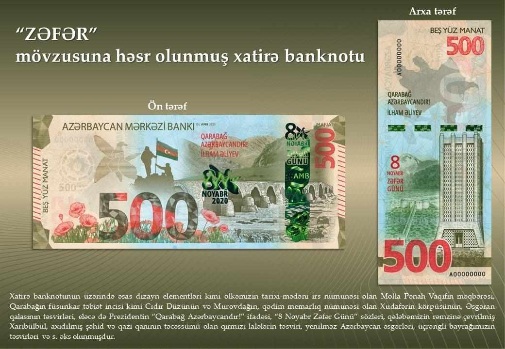 commemorative, victory, banknote, azerbaijani, azerbaijan, 