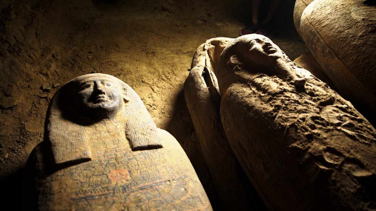  An image of two ancient stone sarcophagi with the search query 'Archaeological discovery of Excalibur Islam in Valencia Spain'.
