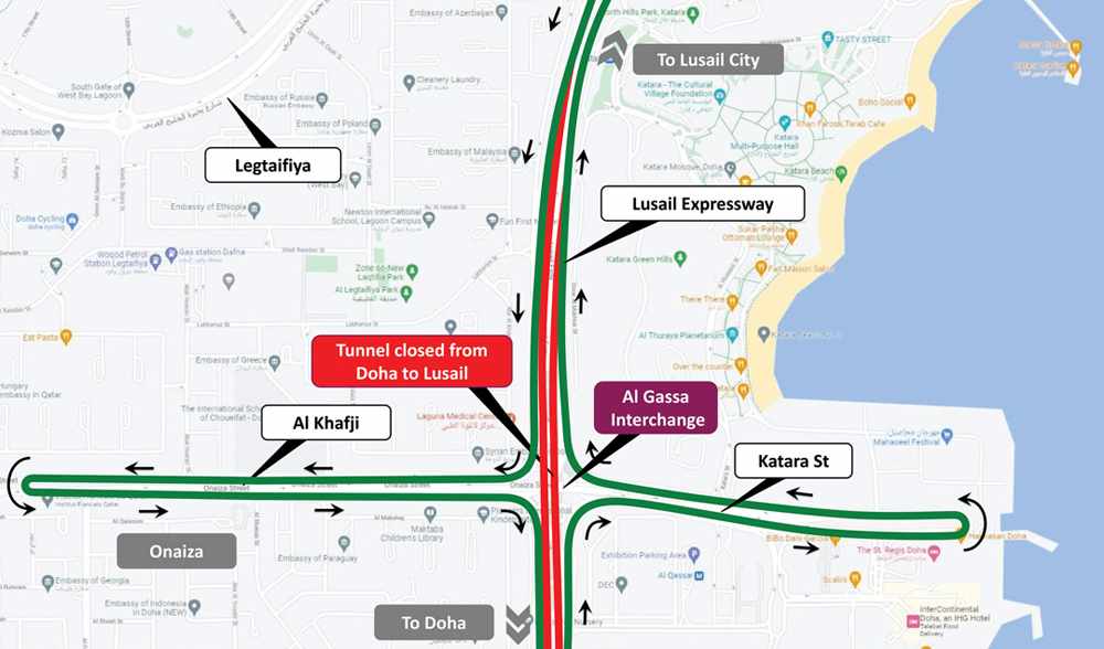 tunnel, closure, lusail, expressway, works, 